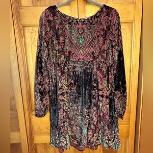 Free People velvet long-sleeve babydoll dress